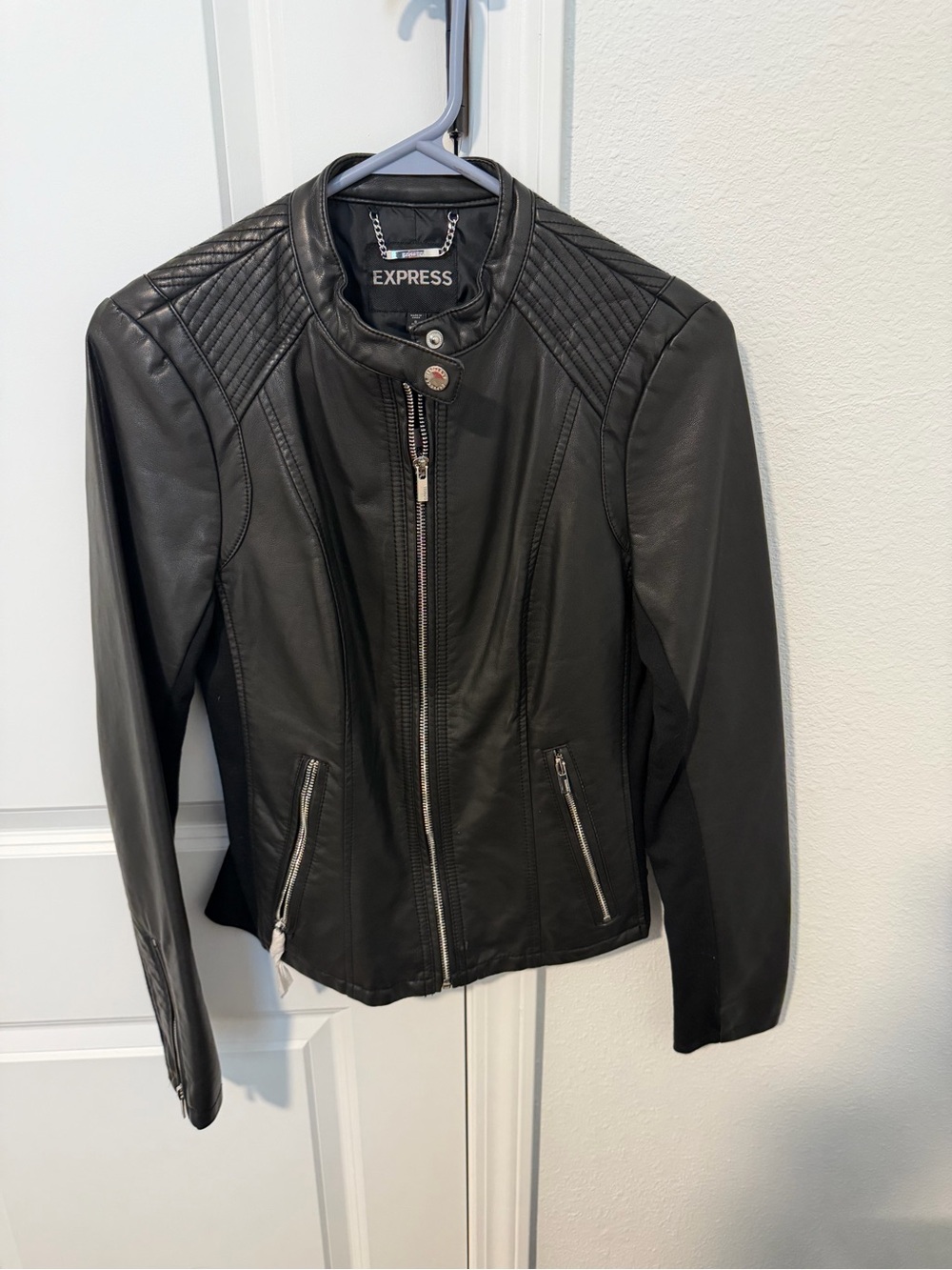 Express Black Quilted Faux Leather Moto Jacket